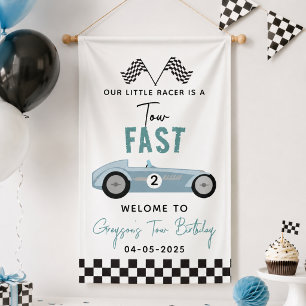 Two Fast Race Car Boy 2nd Birthday Party Banner