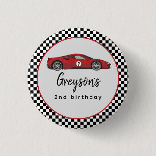 Two Fast Race Car Boy 2nd Birthday Party Button