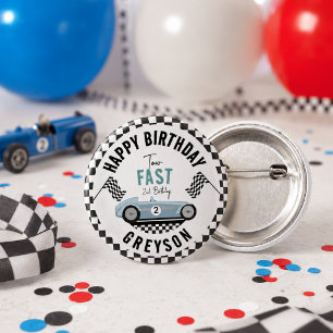Two Fast Race Car Boy 2nd Birthday Party Button