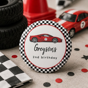 Two Fast Race Car Boy 2nd Birthday Party Button