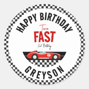 Two Fast Race Car Boy 2nd Birthday Party Classic Round Sticker