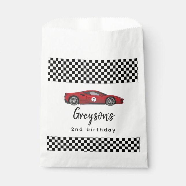 Two Fast Race Car Boy 2nd Birthday Party Favor Bag (Front)
