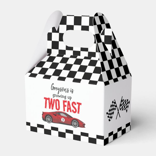 Two Fast Race Car Boy 2nd Birthday Party Favor Boxes (Front Side)