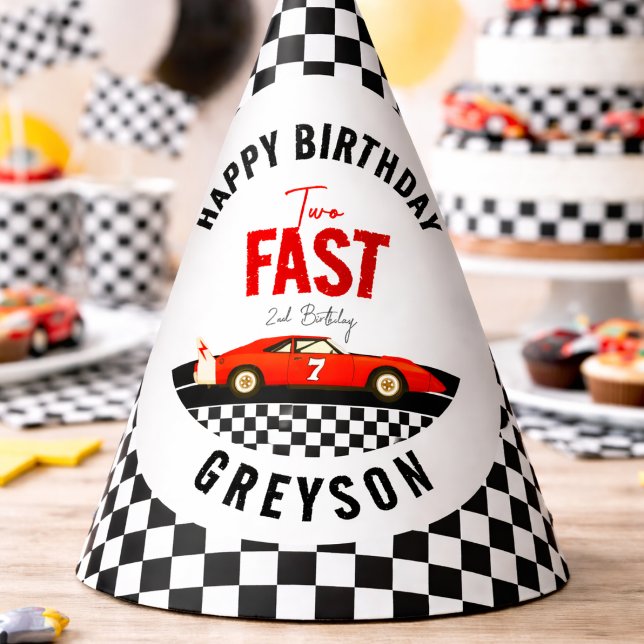 Two Fast Race Car Boy 2nd Birthday Party Hat (Two Fast Race Car Boy 2nd Birthday Party Hat
)