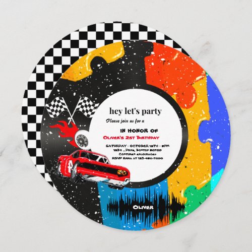 Two Fast Race Car Boy 2nd Birthday Party  Invitati Invitation