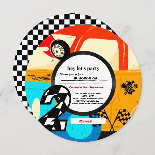 Two Fast Race Car Boy 2nd Birthday Party  Invitati Invitation