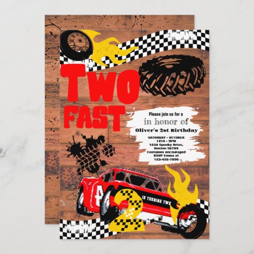 Two Fast Race Car Boy 2nd Birthday Party  Invitati Invitation