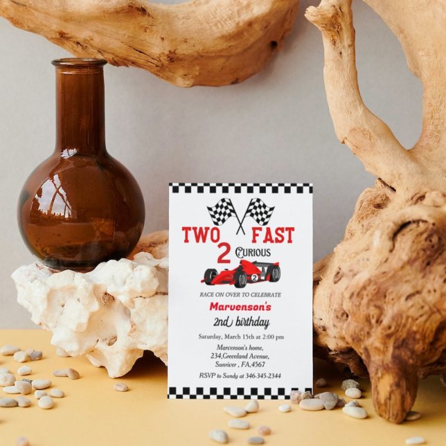 Two fast race car boy 2nd birthday party  invitati invitation (Creator Uploaded)