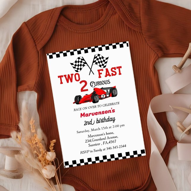 Two fast race car boy 2nd birthday party  invitati invitation (Creator Uploaded)