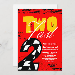 Two Fast Race Car Boy 2nd Birthday Party Invitatio Invitation