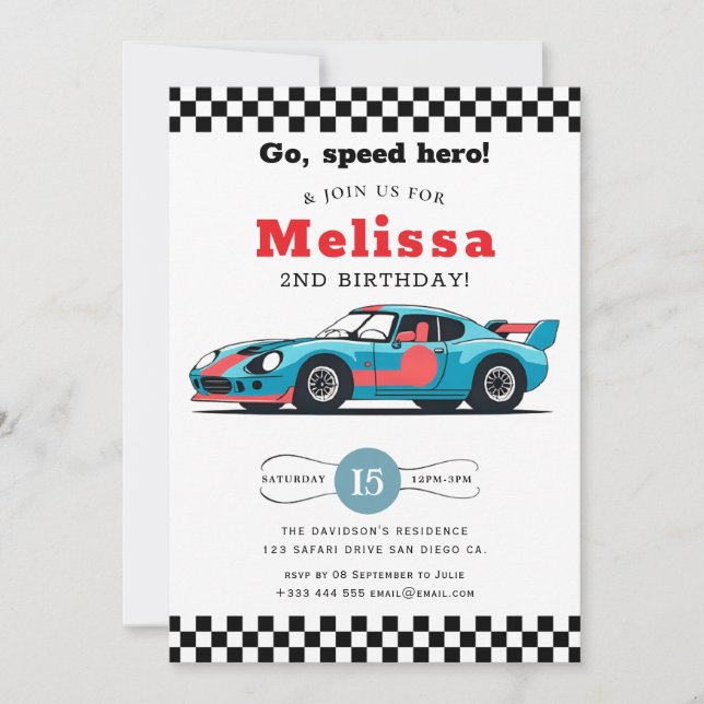 Two Fast Race Car Boy 2nd Birthday Party Invitatio Invitation (Front)