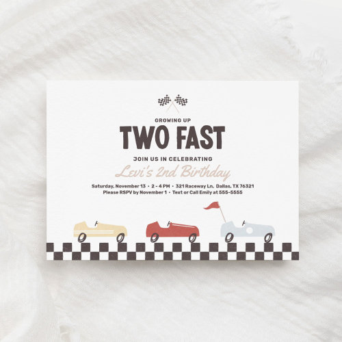 Two Fast Race Car Boy 2nd Birthday Party Invitatio