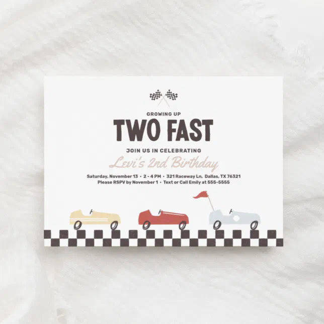 Two Fast Race Car Boy 2nd Birthday Party Invitatio Invitation | Zazzle