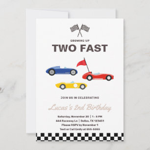 Two Fast Race Car Boy 2nd Birthday Party Invitation