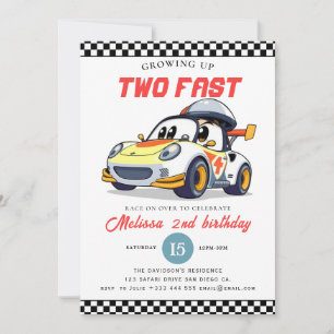 Two Fast Race Car Boy 2nd Birthday Party Invitation