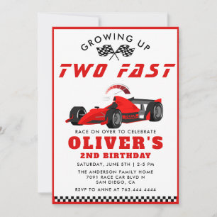 Two Fast Race Car Boy 2nd Birthday Party  Invitation