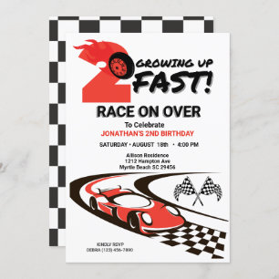 Two Fast Race Car Boy 2nd Birthday Party Invitation