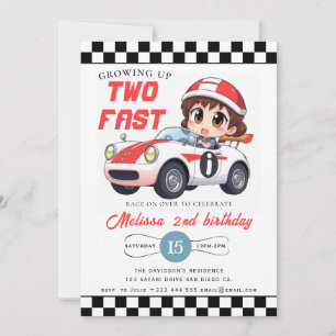 Two Fast Race Car Boy 2nd Birthday Party Invitation