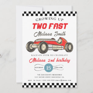 Two Fast Race Car Boy 2nd Birthday Party Invitation