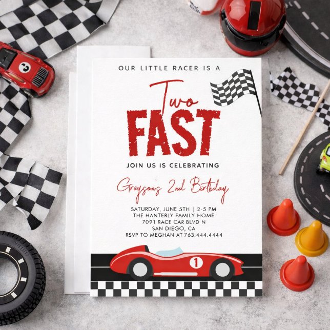 Two Fast Race Car Boy 2nd Birthday Party Invitation (Two Fast Race Car Boy 2nd Birthday Party Invitation
)