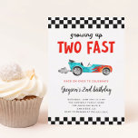 Two Fast Race Car Boy 2nd Birthday Party Invitation<br><div class="desc">Cute race car theme kid's 2nd birthday party invitation card featuring illustration of a blue vintage car with flames. The text says "growing up two fast."</div>