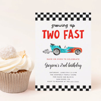 Two Fast Race Car Boy 2nd Birthday Party Invitation by NamiBear at Zazzle