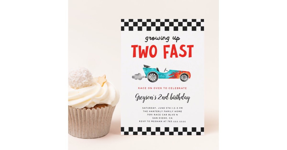 Growing Two Fast Birthday Invitations Racing Cars Party 