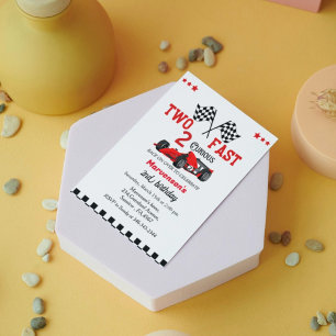 Two fast race car boy 2nd birthday party   invitation