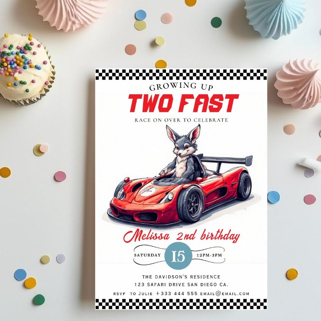 Two Fast Race Car Boy 2nd Birthday Party Invitation (Creator Uploaded)