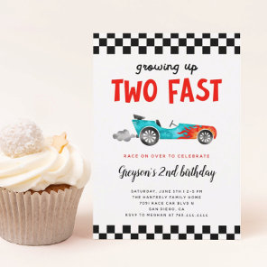 Two Fast Race Car Boy 2nd Birthday Party Invitation