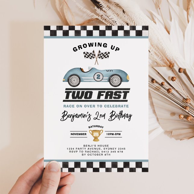 Two Fast Race Car Boy 2nd Birthday Party Invitation (Creator Uploaded)