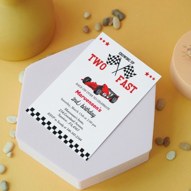 Two fast race car boy 2nd birthday party  invitation (Creator Uploaded)