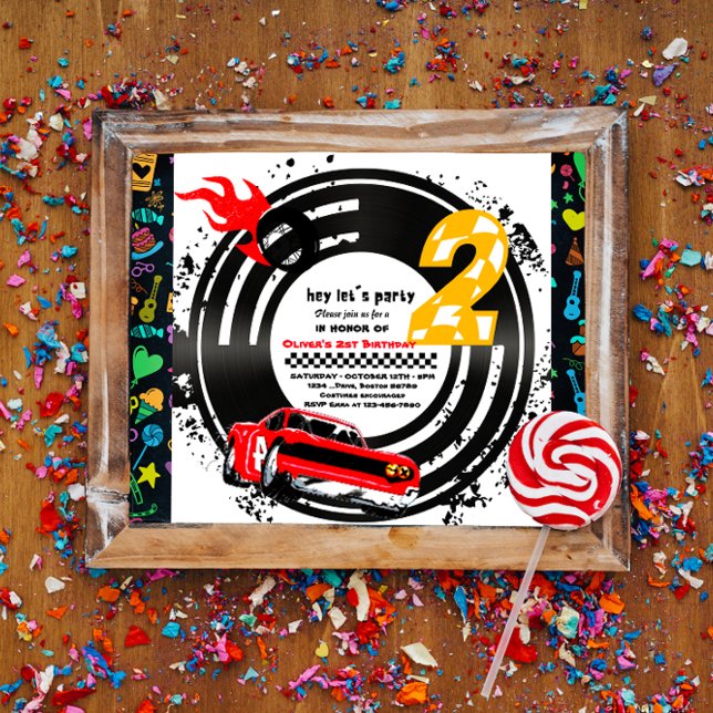 Two Fast Race Car Boy 2nd Birthday Party  Invitation (Creator Uploaded)