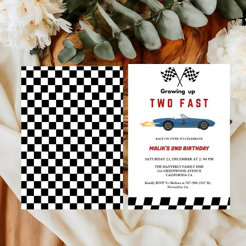 Two Fast Race Car Boy 2nd Birthday Party  Invitation