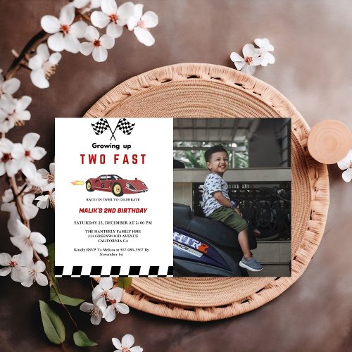 Two Fast Race Car Boy 2nd Birthday Party  Invitation