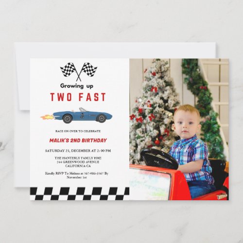 Two Fast Race Car Boy 2nd Birthday Party  Invitation