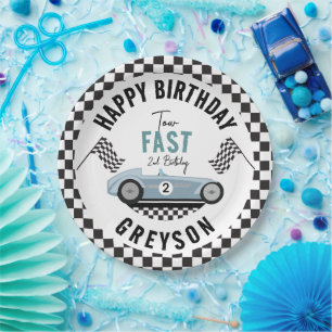 Two Fast Race Car Boy 2nd Birthday Party Paper Plates