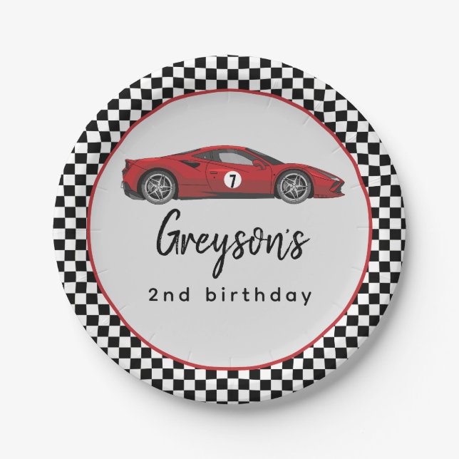 Two Fast Race Car Boy 2nd Birthday Party Paper Plates (Front)