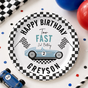Two Fast Race Car Boy 2nd Birthday Party Paper Plates