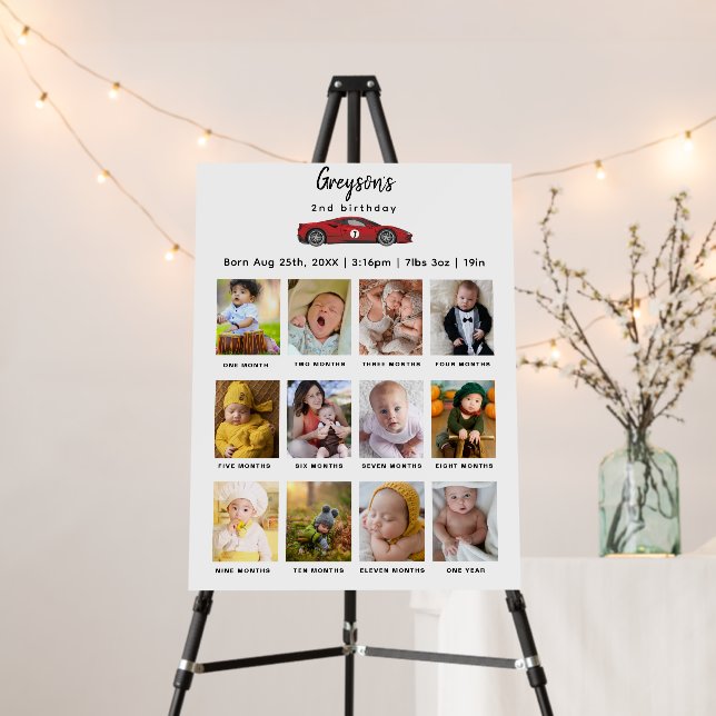 Two Fast Race Car Boy 2nd Birthday Party Photo  Foam Board (In Situ (Stand))