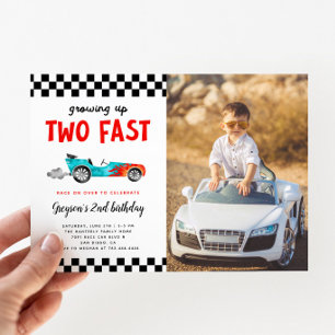Two Fast Race Car Boy 2nd Birthday Party Photo Invitation