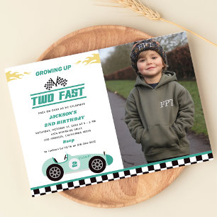 Two Fast Race Car Boy 2nd Birthday Party Photo  Invitation