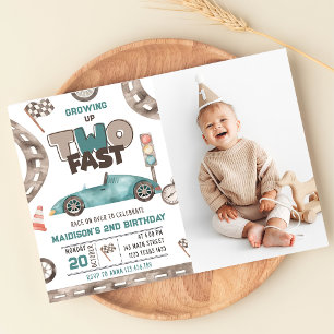 Two Fast Race Car Boy 2nd Birthday Party Photo  Invitation