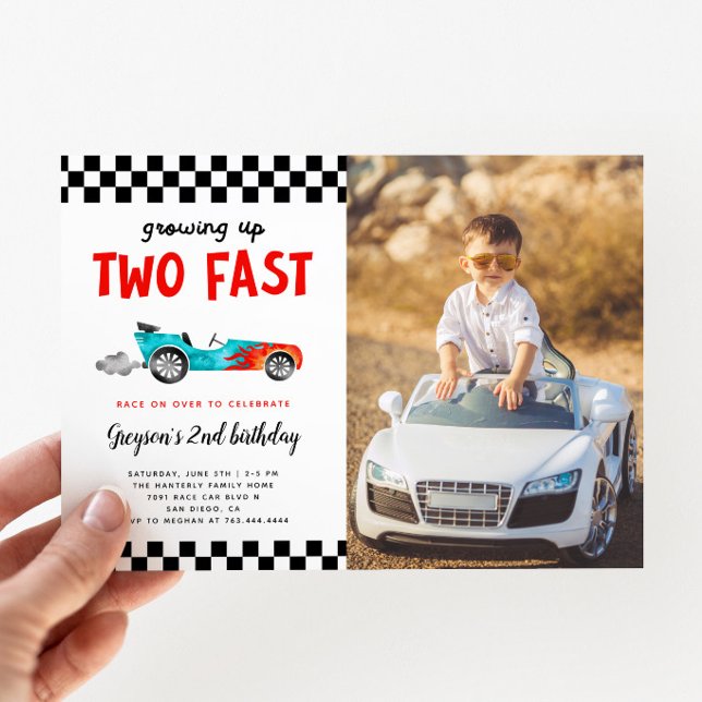 Two Fast Race Car Boy 2nd Birthday Party Photo Invitation (Creator Uploaded)