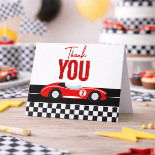 Two Fast Race Car Boy 2nd Birthday Party Thank You Card