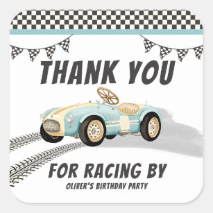 Two Fast Race Car Boy 2nd Birthday Party Thank You Square Sticker