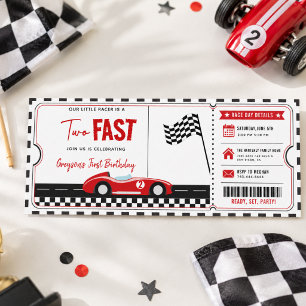 Two Fast Race Car Boy 2nd Birthday Party Ticket Invitation