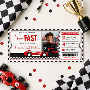 Two Fast Race Car Boy 2nd Birthday Party Ticket Invitation