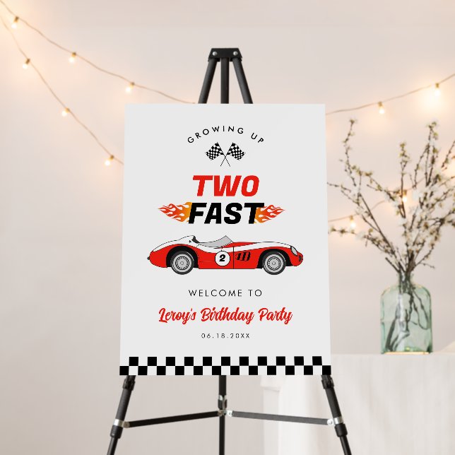 Two Fast Race Car Boy 2nd Birthday Welcome Sign (In Situ (Stand))