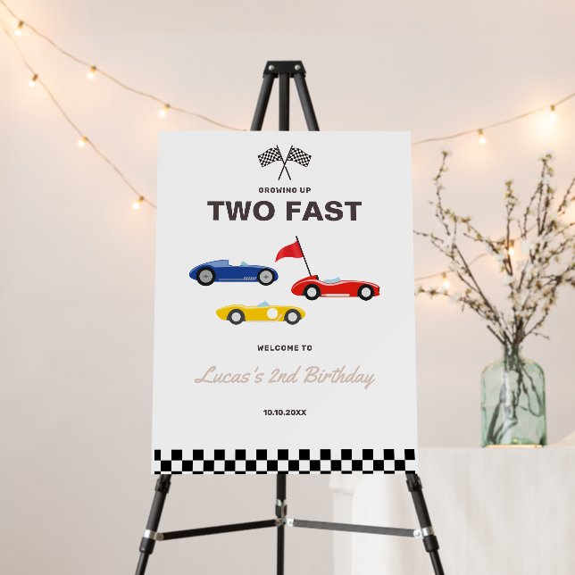 Two Fast Race Car Boy 2nd Birthday Welcome Sign (In Situ (Stand))